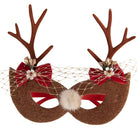 Kerstbril masker met gewei bruin kunststof 19x18 cm