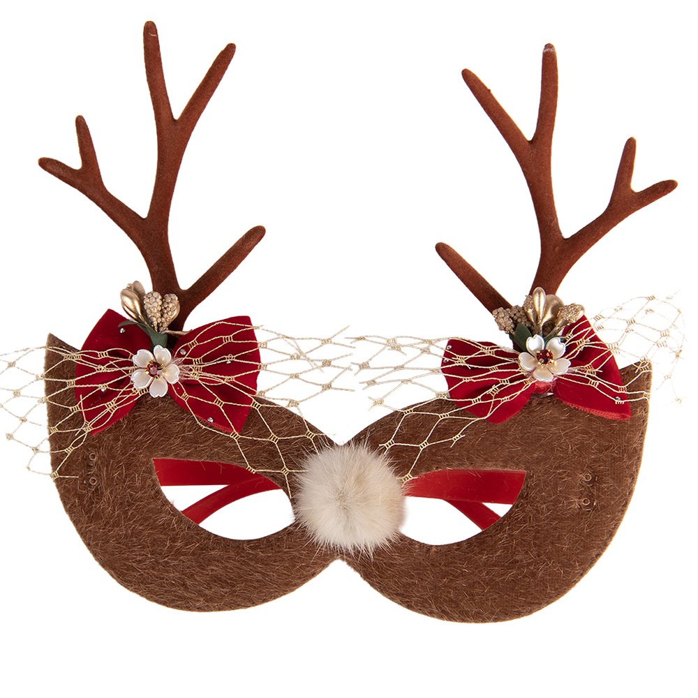 Kerstbril masker met gewei bruin kunststof 19x18 cm