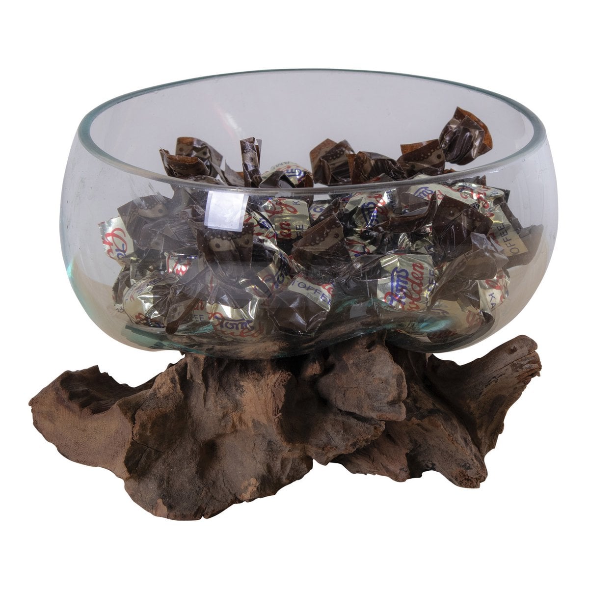 Decoratiestuk teakhout glas staal 15x15x15 cm