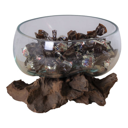 Decoratiestuk teakhout glas staal 15x15x15 cm