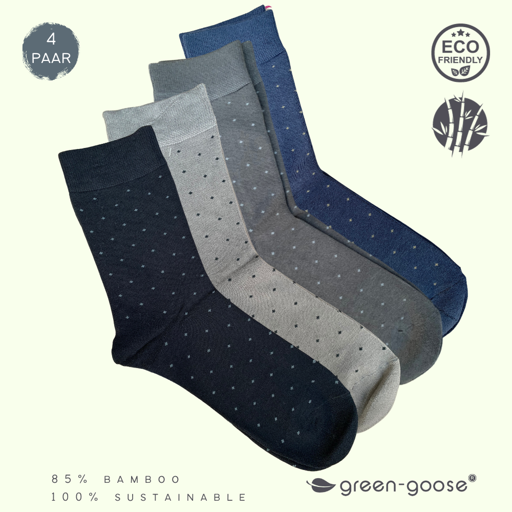Bamboe sokken 4 paar stippen blauw groen