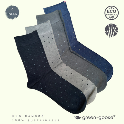 Bamboe sokken 4 paar stippen blauw groen