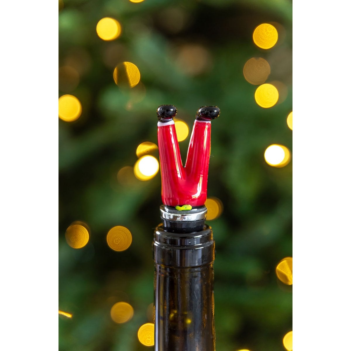 Flesafsluiting Santa Claus -benen (hoogte 10 cm) voor champagne, wijn en mousserende wijn, muranoglas