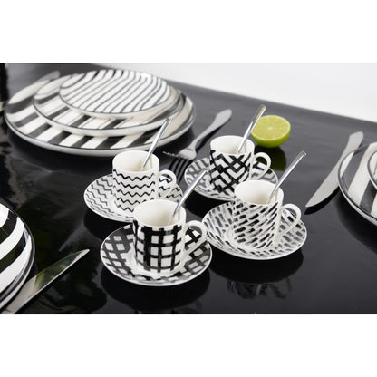 Koffiekopjes 90 ml set van 4 zwart wit keramiek