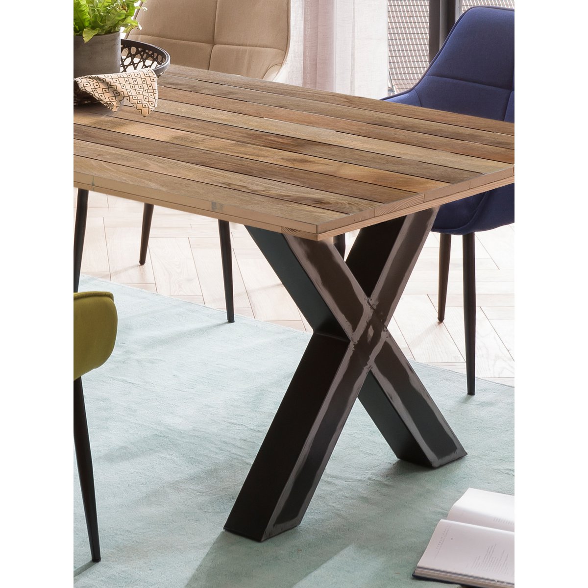 Eettafel 220x100 cm mangohout metaal industrieel