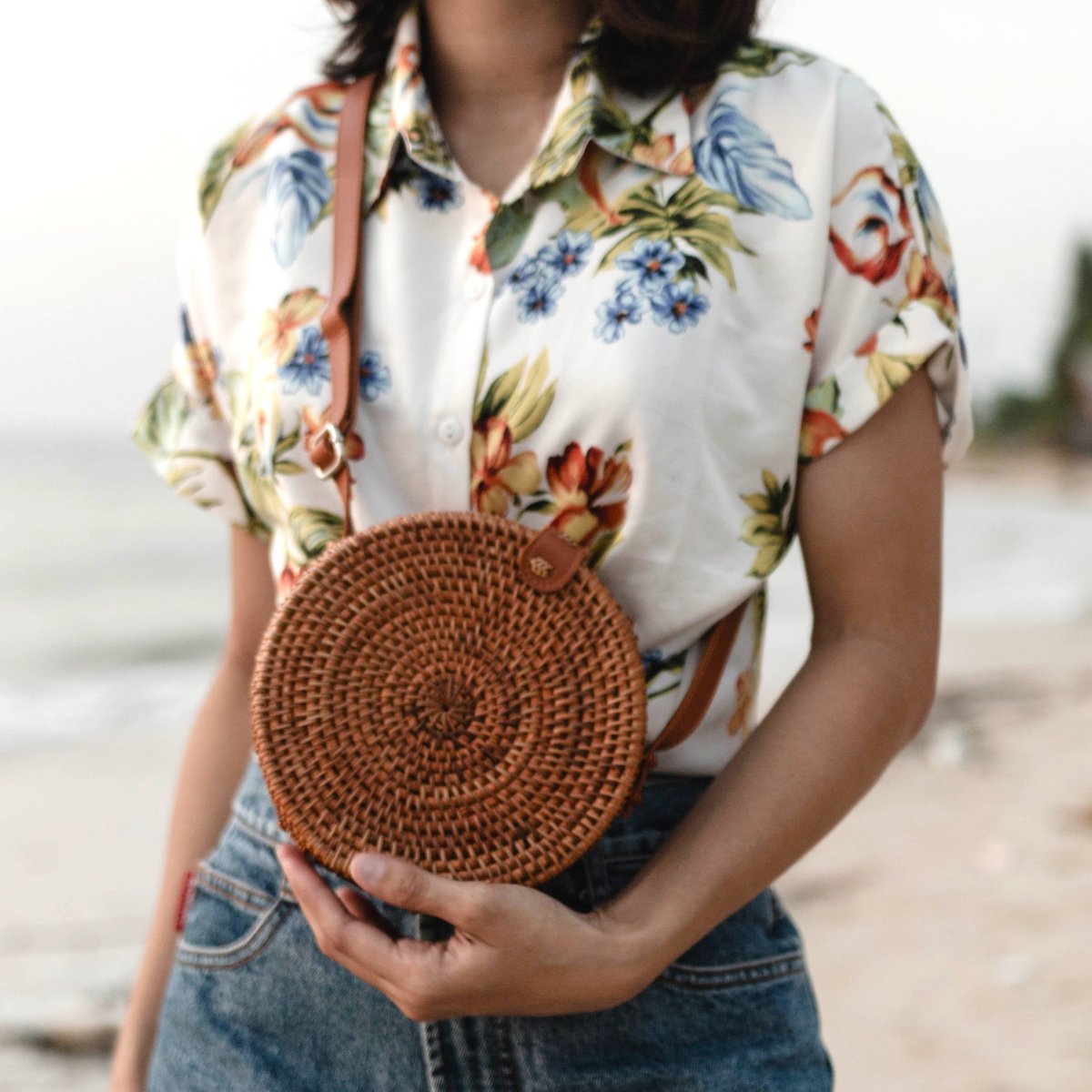 Crossbodytas rotan 20x8 cm bruin