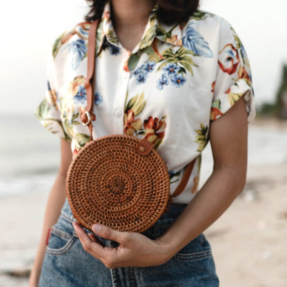 Crossbodytas rotan 20x8 cm bruin