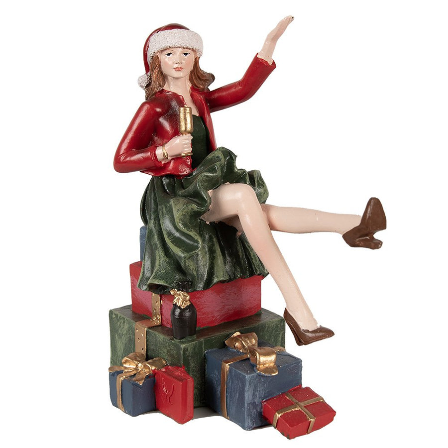 Kerstbeeld vrouw 18 cm rood polyresin