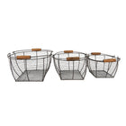 Storage Basket Set of 3 35x26x14 cm Brown Iron Basket