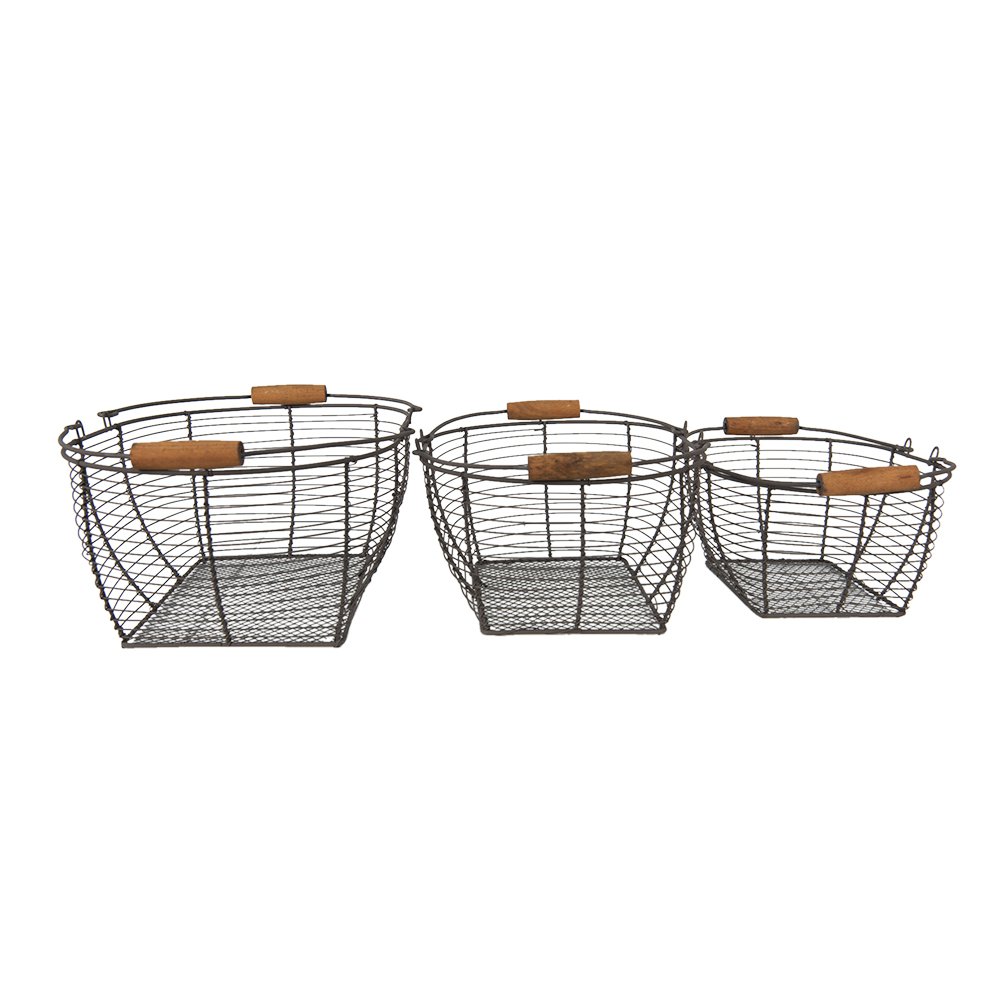Opbergmand set van 3 bruin ijzer 35x26x14 cm