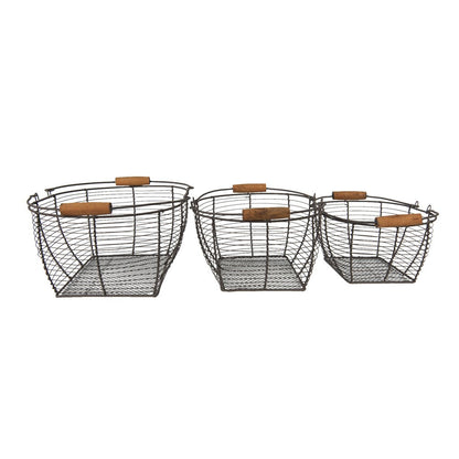 Opbergmand set van 3 bruin ijzer 35x26x14 cm