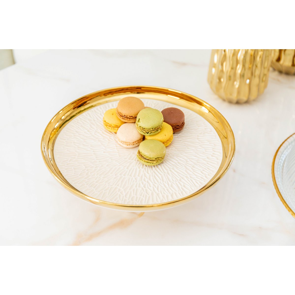 Taartplateau keramiek crème goud 26.5 cm