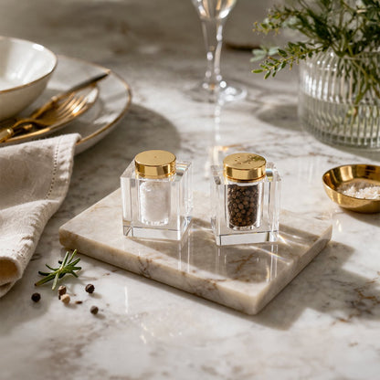 Zout en peper set goud glas 5x5x3,5 cm