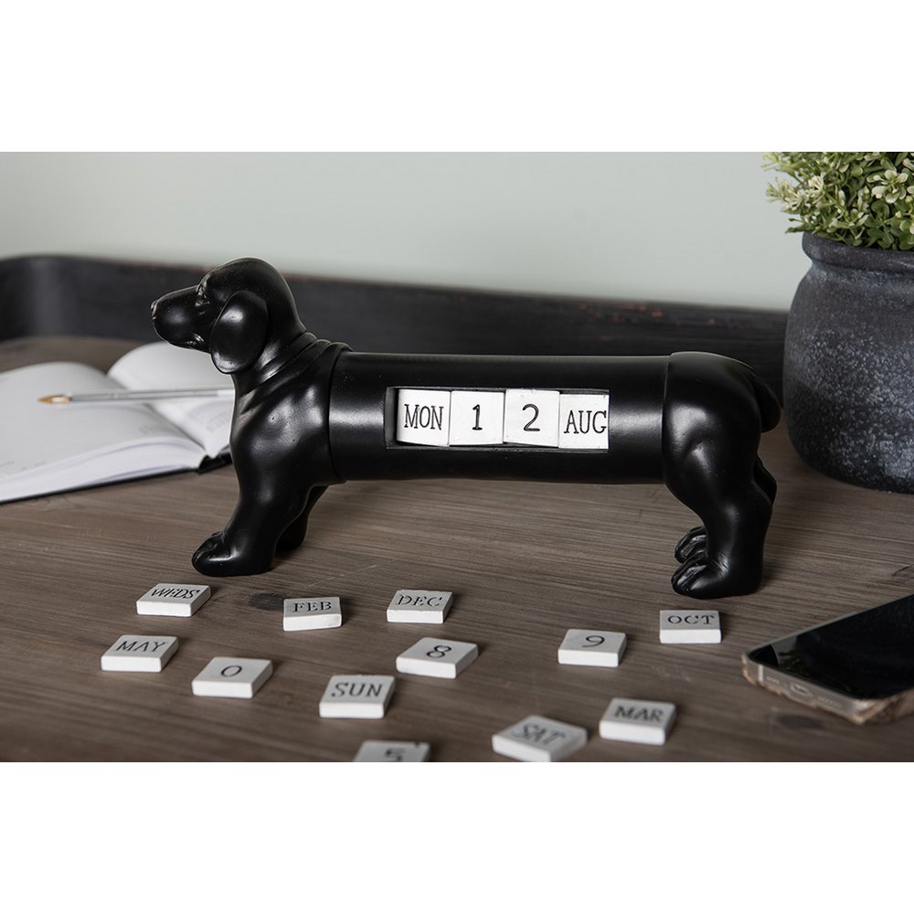 Aftelkalender hond 31x8x15 cm zwart polyresin