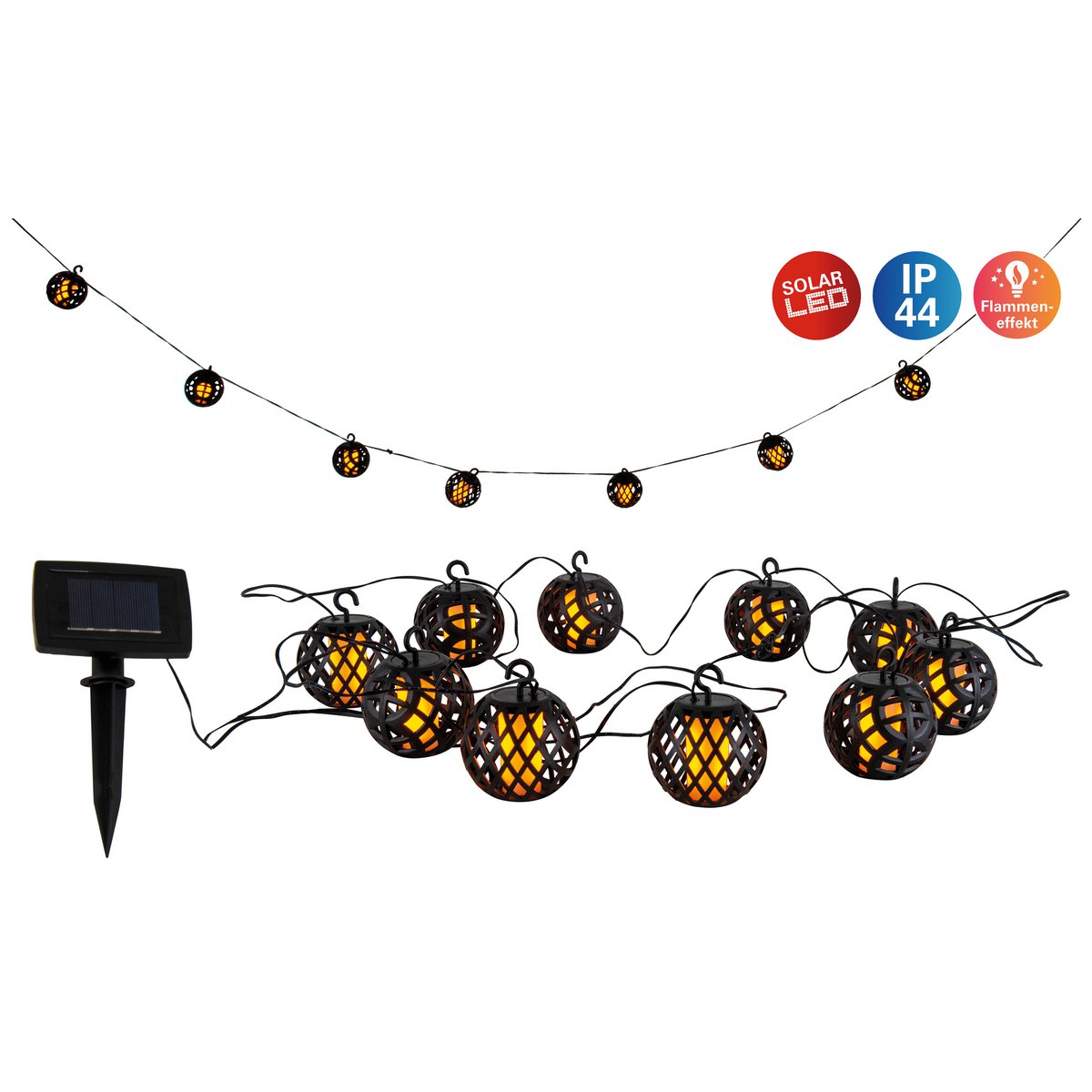 Zonne-energie kettingverlichting vlameffect 485 cm