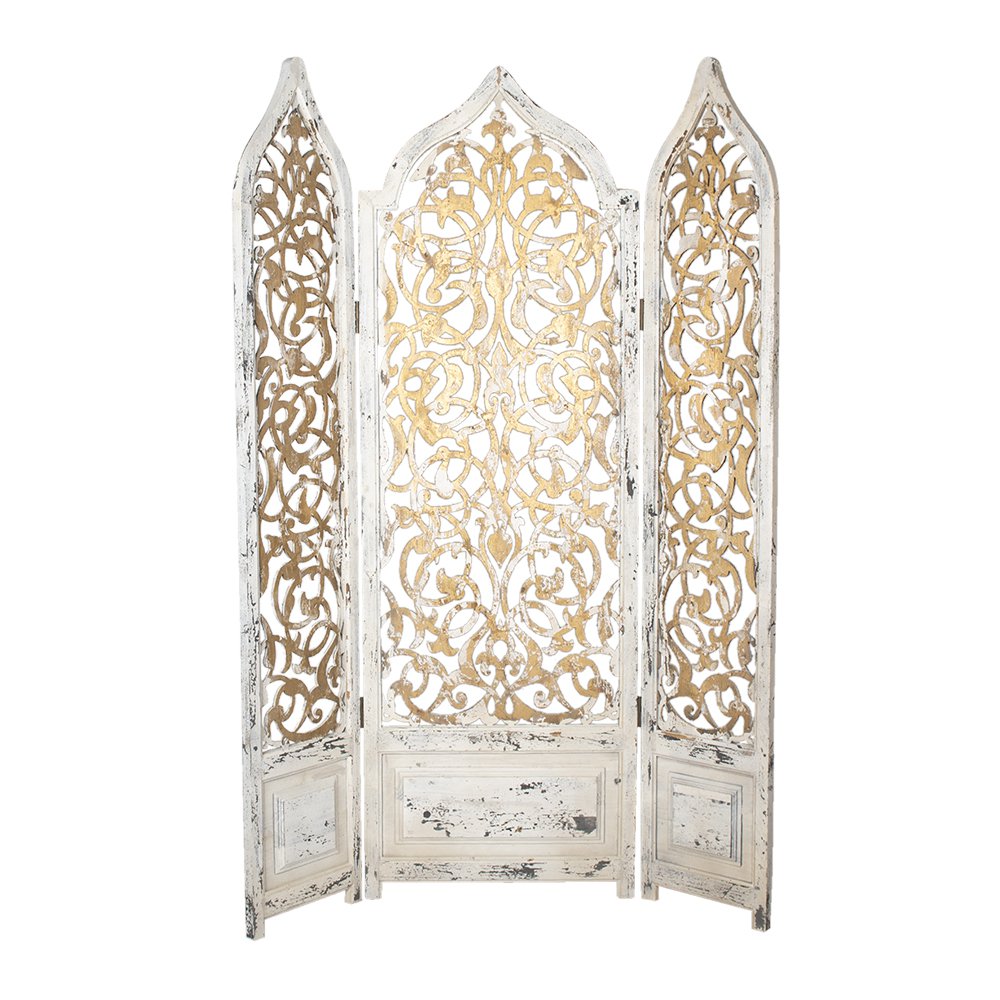 Kamerscherm 124x3x186 cm wit goud massief hout
