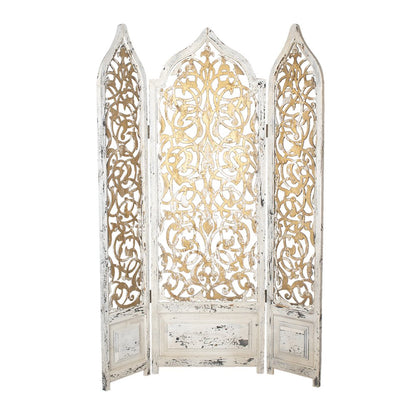 Kamerscherm 124x3x186 cm wit goud massief hout
