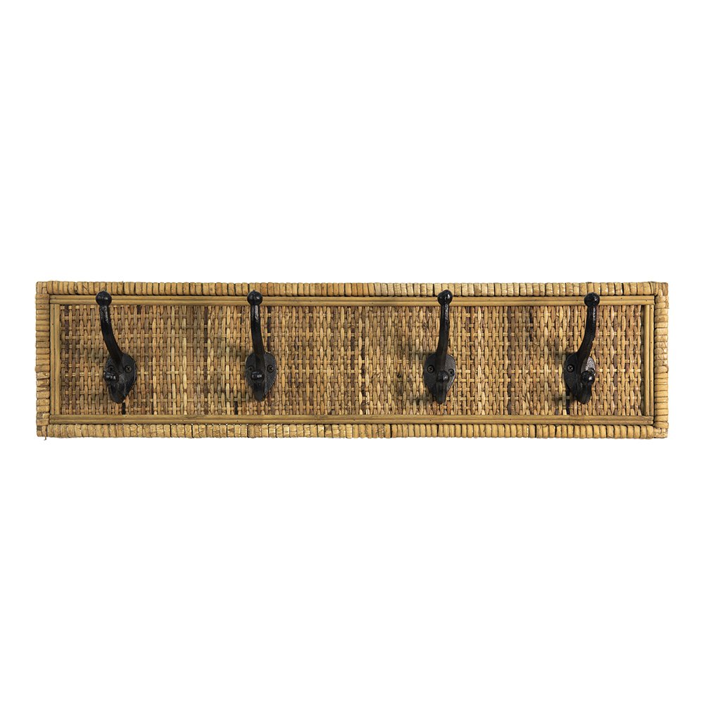 Wandkapstok 4 haken rotan ijzer 62x9x15 cm