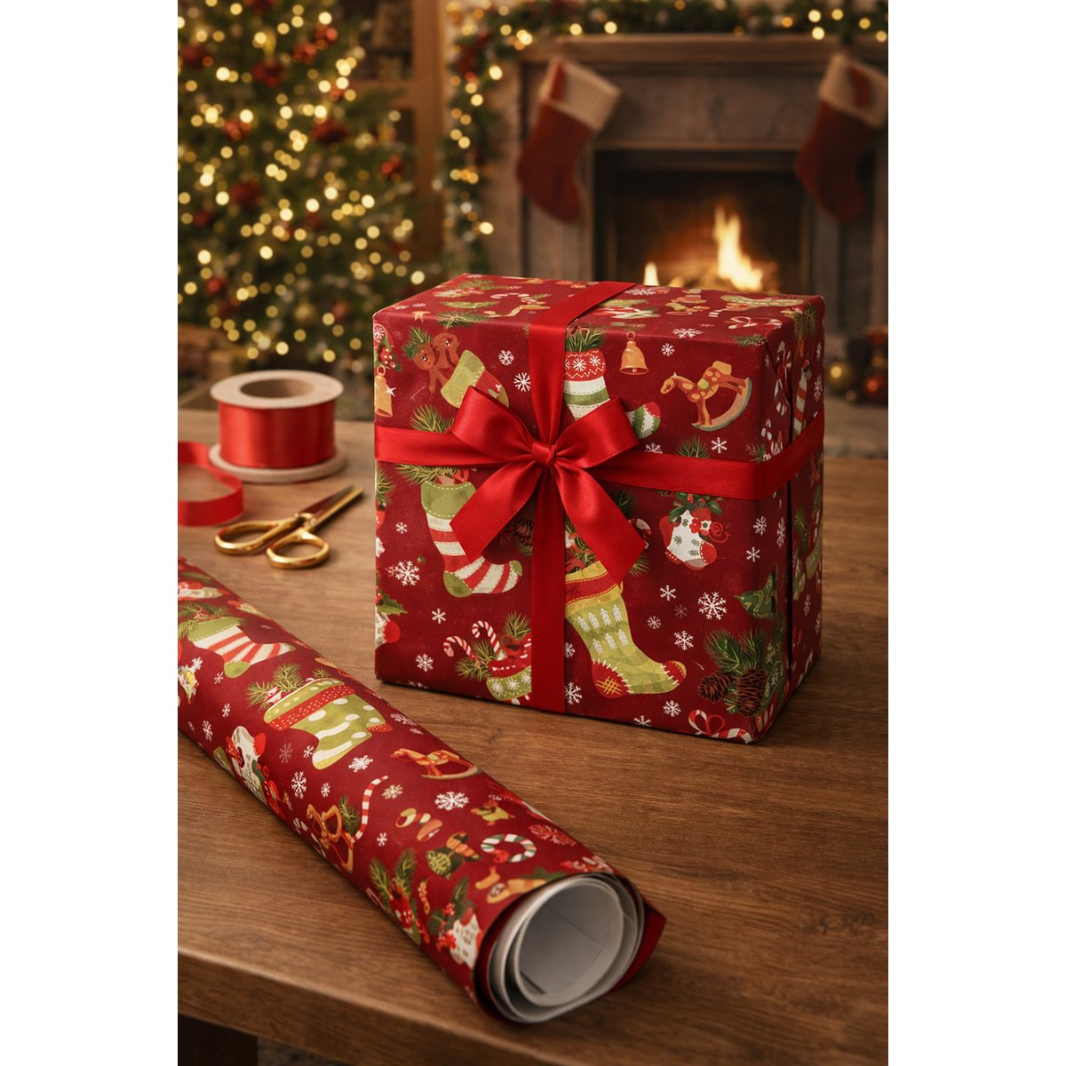 Inpakpapier 3 rollen 50x75 cm rood