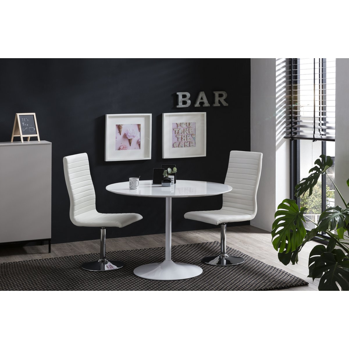 Bistrotafel rond 110 cm wit MDF hoogglans
