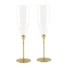 Set of 2 Gold Metal Design Glass Champagne Flutes