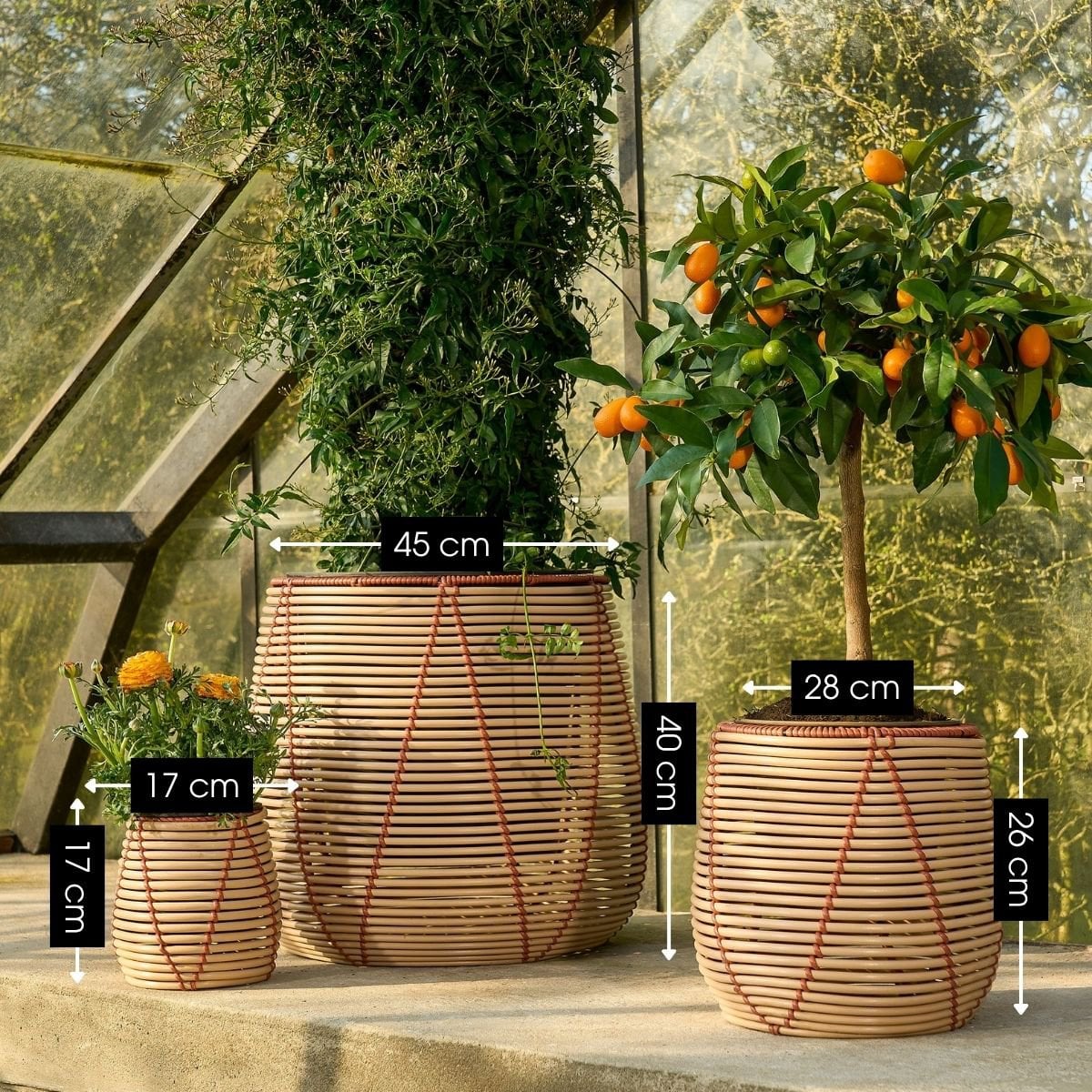 Bloempot Cancun beige gevlochten 3 stuks