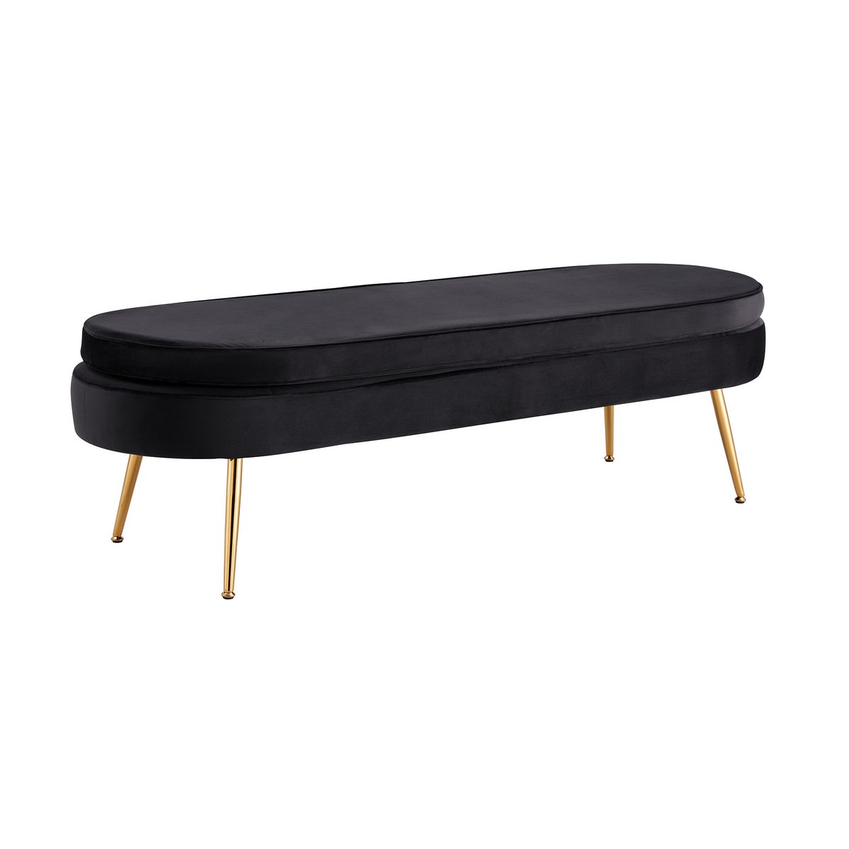 Poef ovaal 142x45x41 cm zwart fluweel goud metaal
