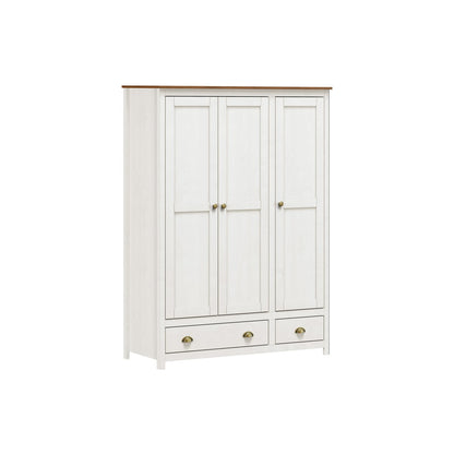 Kledingkast massief dennenhout wit bruin 136x185x54 cm