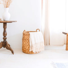 Round Woven Laundry Basket Boho Plant Basket Brown Water Hyacinth