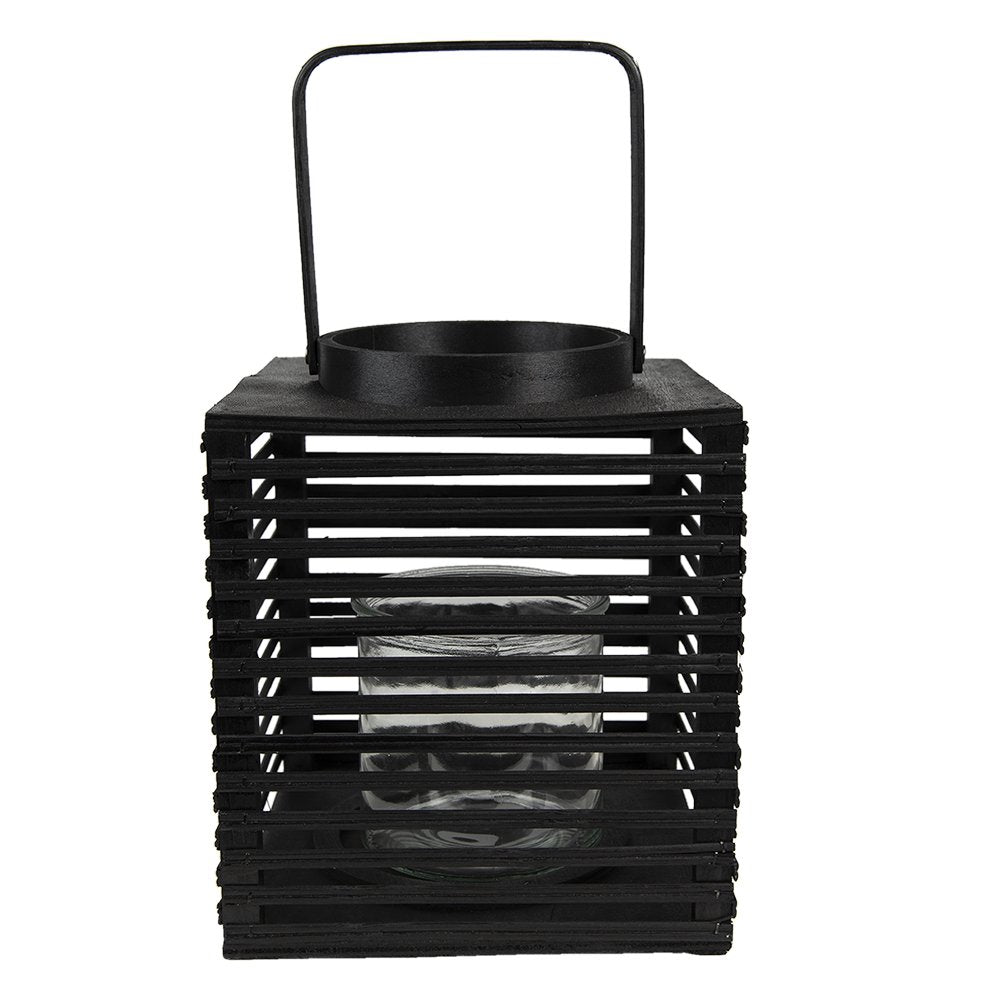Lantern 21x21x25 cm Black Bamboo Candle Holder