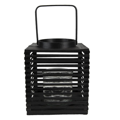Lantern 21x21x25 cm Black Bamboo Candle Holder