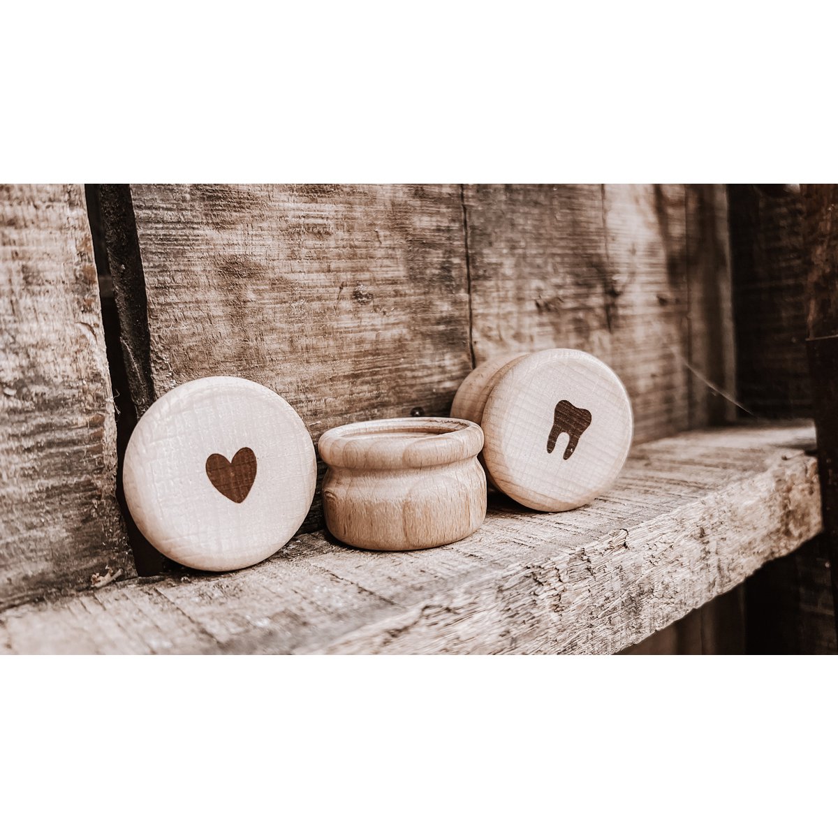 Houten bewaardoosjes set 2 stuks tandje hartje