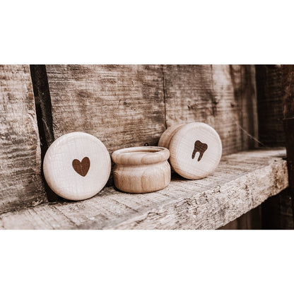 Houten bewaardoosjes set 2 stuks tandje hartje