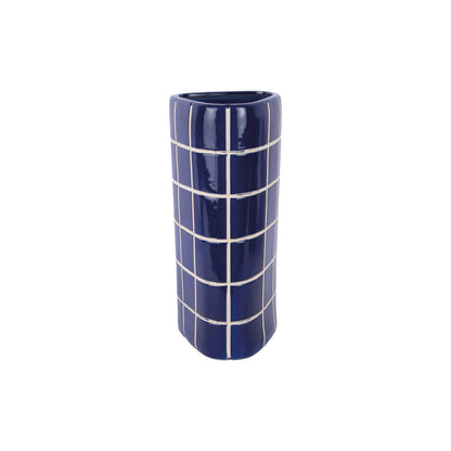 Vaas 37 cm keramiek blauw driehoekig
