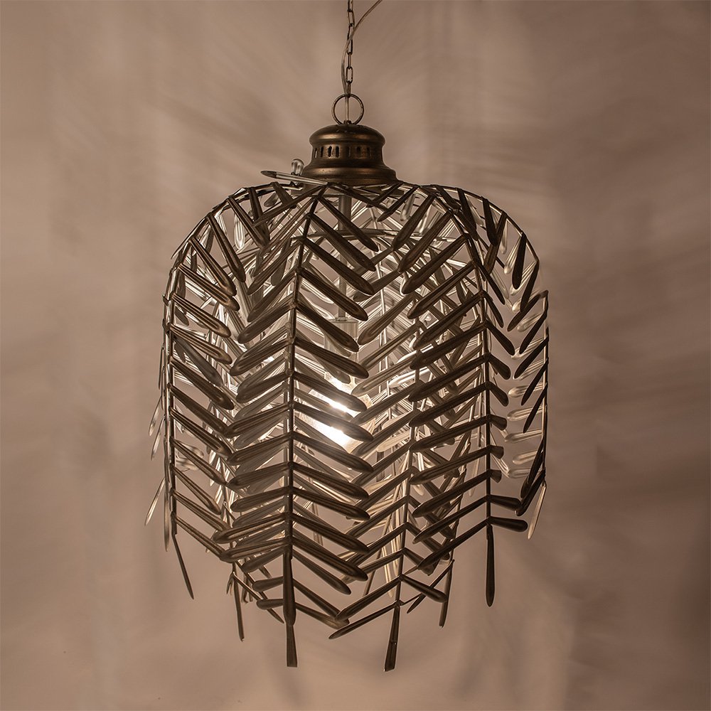 Hanglamp Ø 49x66 cm goudkleurig ijzer bladeren