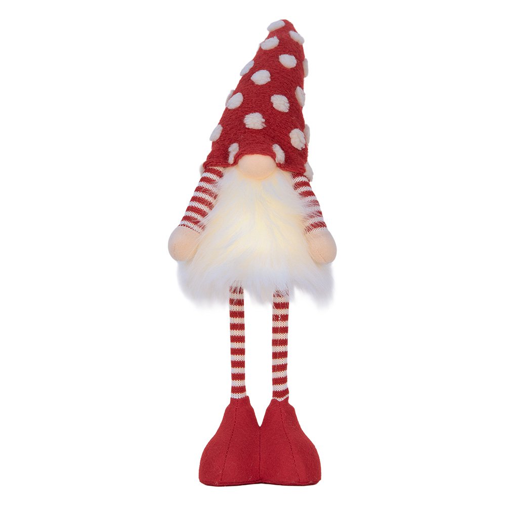 Kerstkabouter met LED 8x12x56 cm rood synthetisch