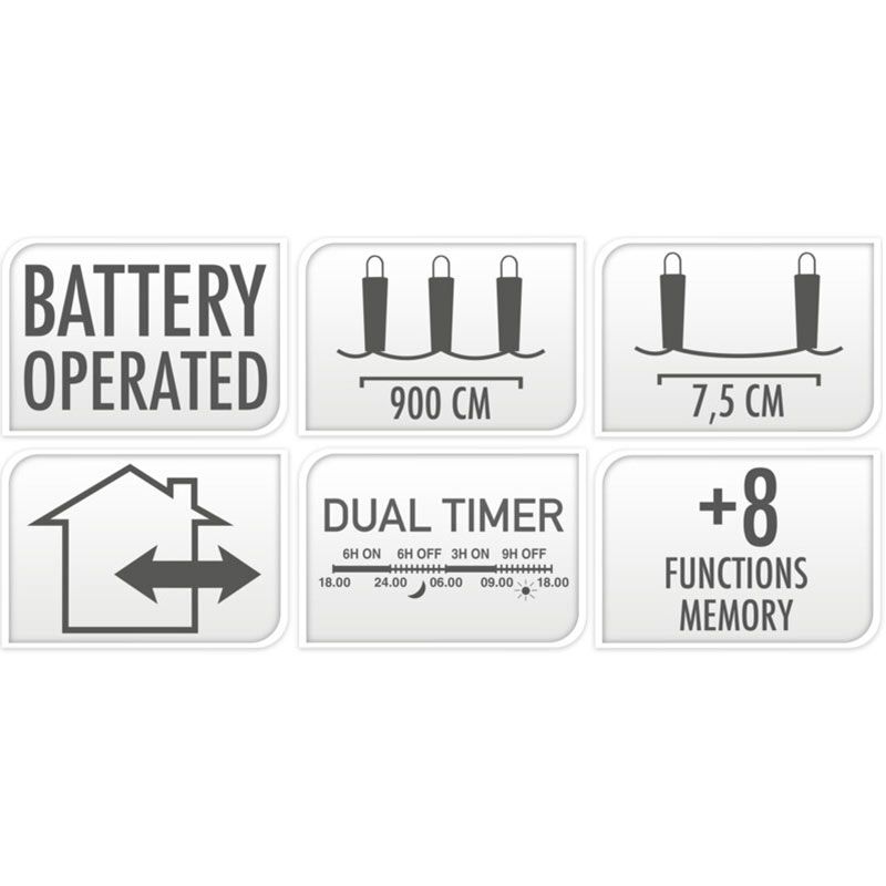 Led Verlichting 120 Led - 9 Meter - Warm Wit - Batterijbox 120 Warm Wit - Dual-Timer - Geheugen En Lichtfuncties