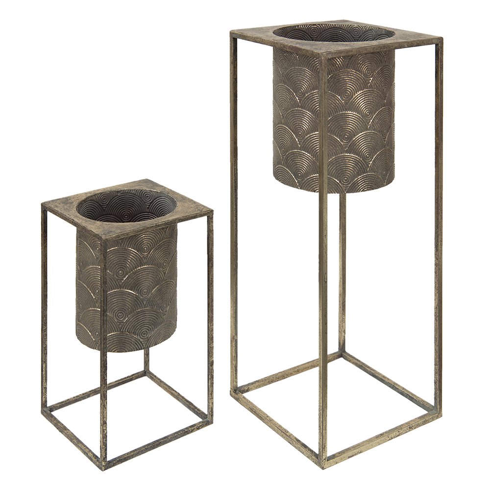 Planthouder set van 2 ijzer goudbruin 25x25x62 cm