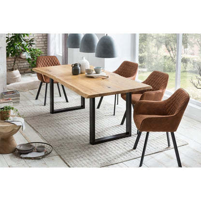 Eettafel 200x100x75 cm eikenhout massief zwart frame