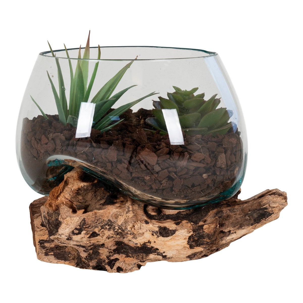 Decoratiestuk teakhout glas staal 15x15x15 cm