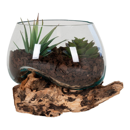 Decoratiestuk teakhout glas staal 15x15x15 cm