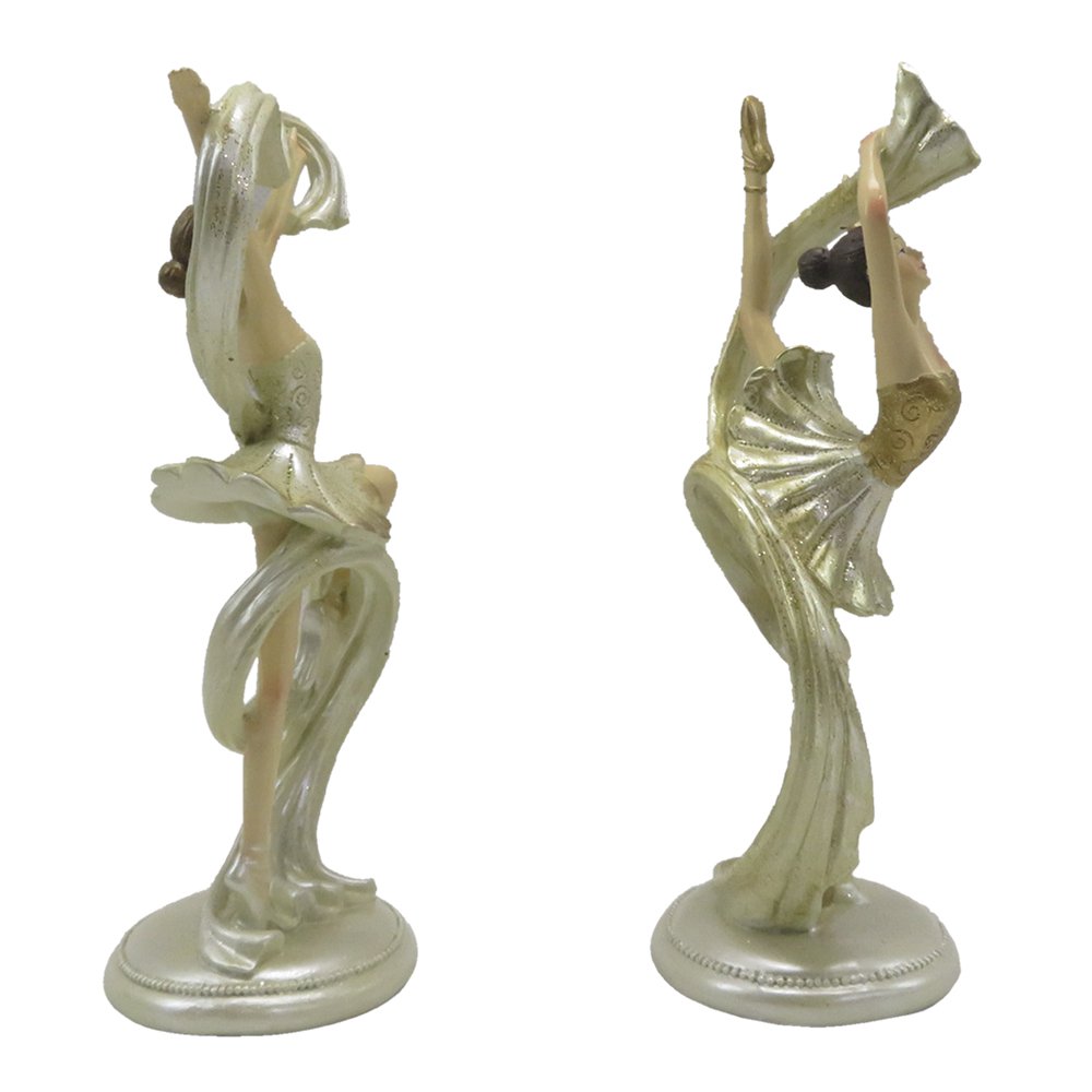 Beeld set ballerina's 18 cm beige goudkleurig kunststof