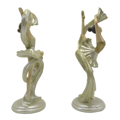 Beeld set ballerina's 18 cm beige goudkleurig kunststof