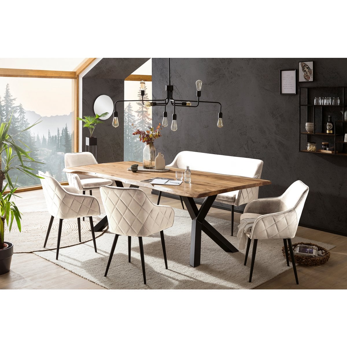 Eetgroep 220x110 cm massief acaciahout metaal