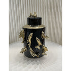 Voorraadpot 30x23 cm met gouden vissen zwart