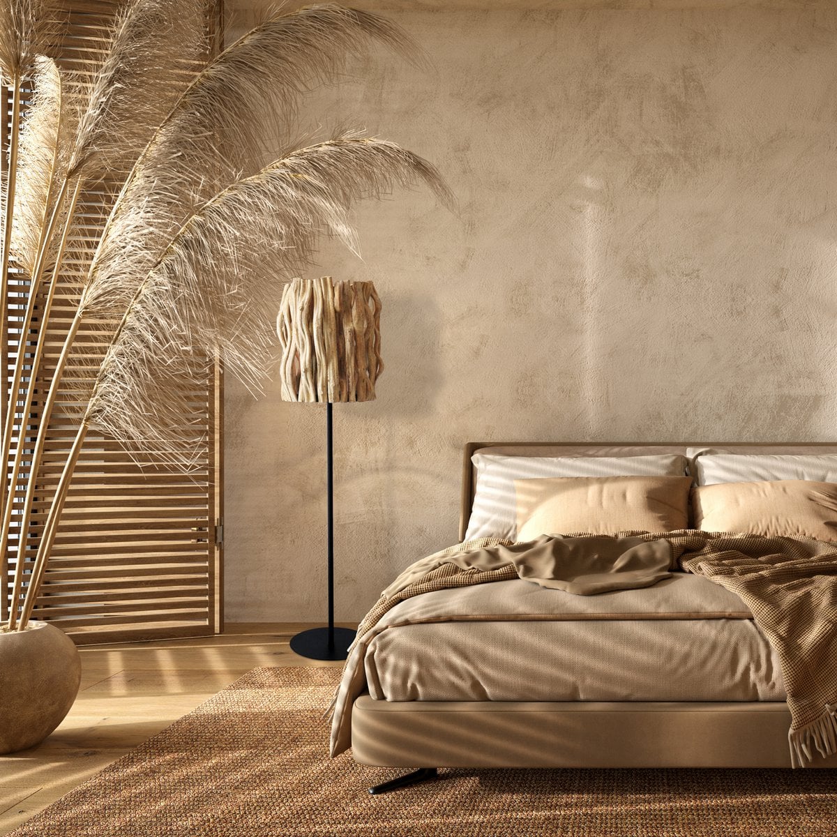 Vloerlamp drijfhout naturel zwart 140 cm
