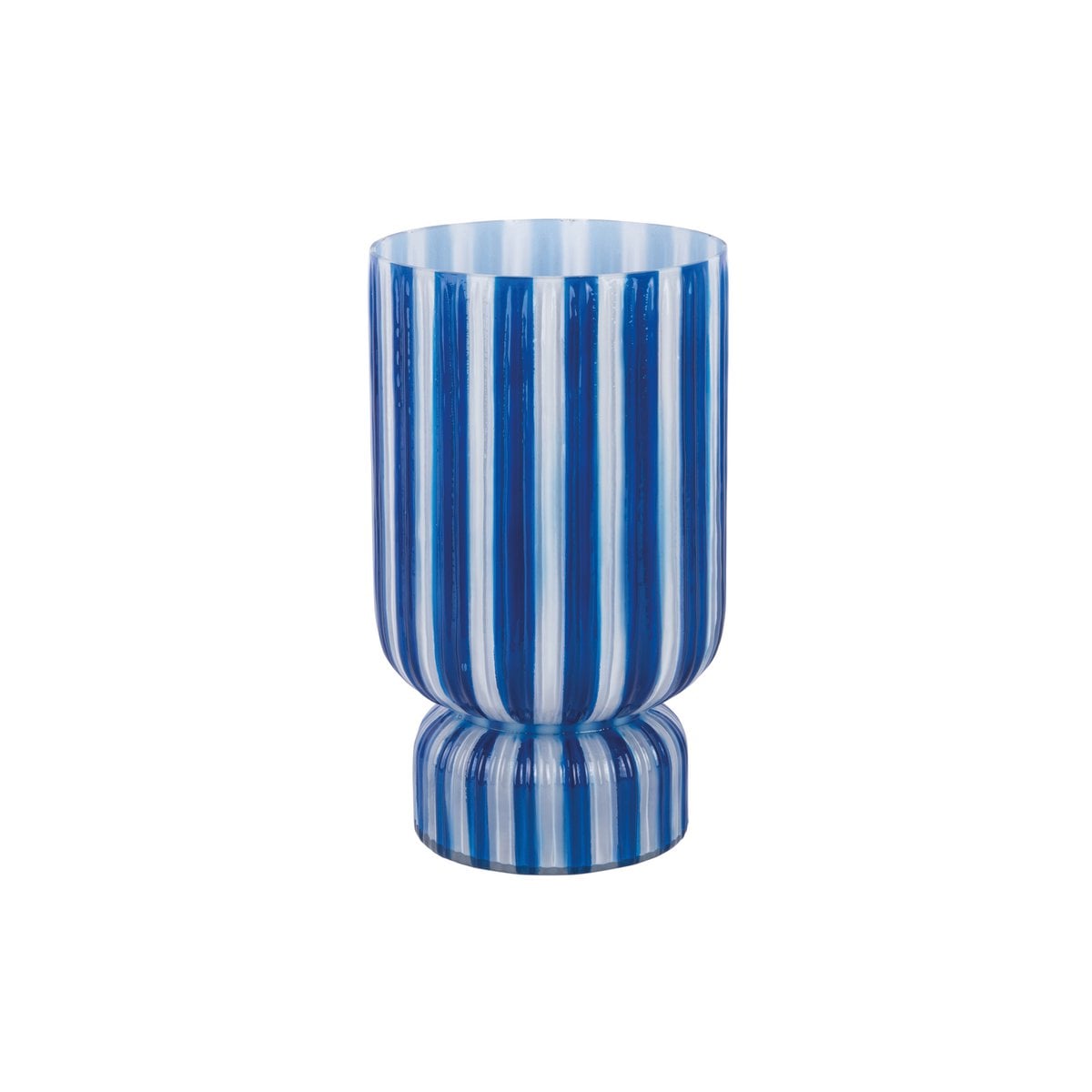 Vaas glas blauw 26x25 cm retro gestreept