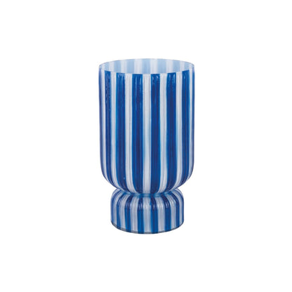 Vaas glas blauw 26x25 cm retro gestreept