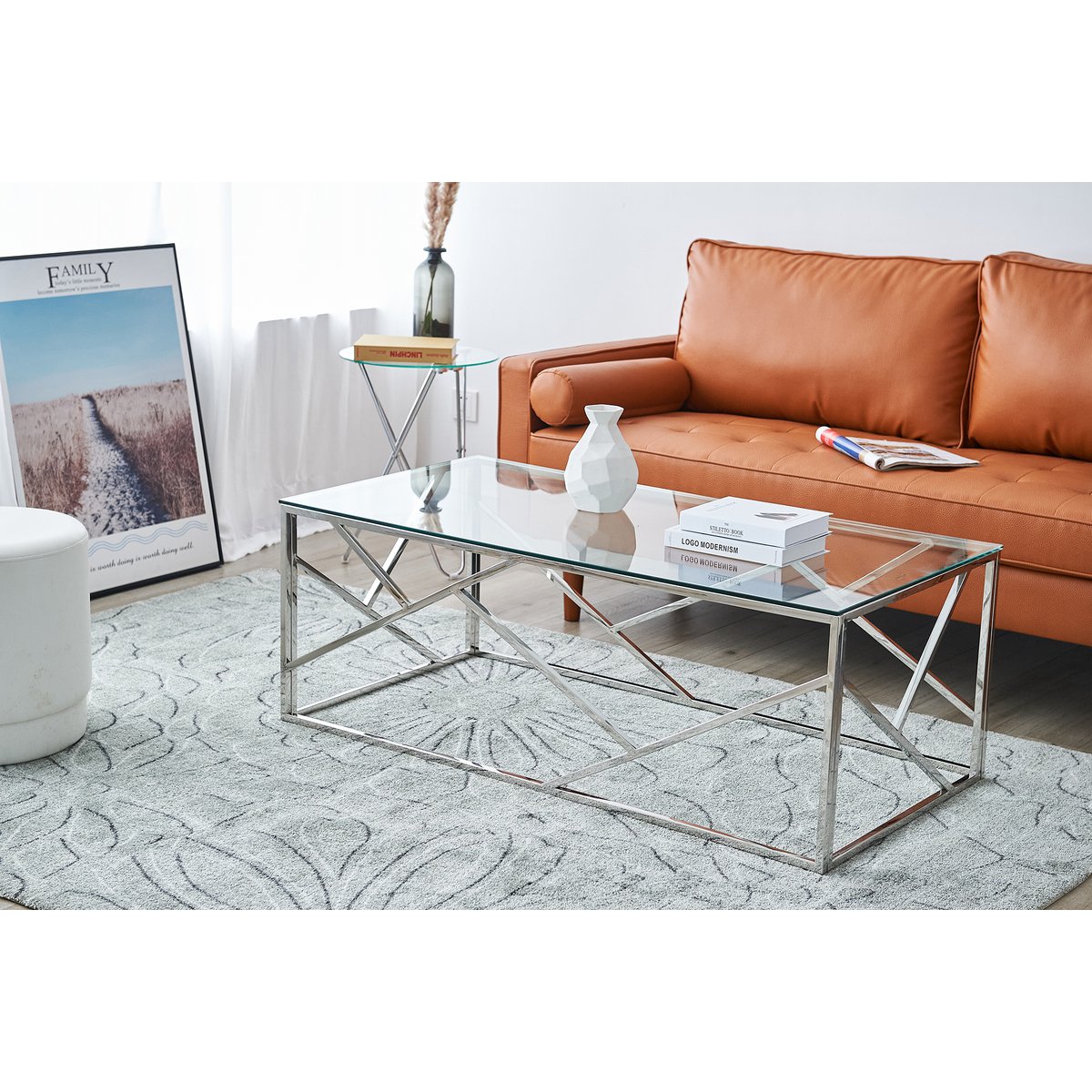 Salontafel 120x60 cm glas zilver