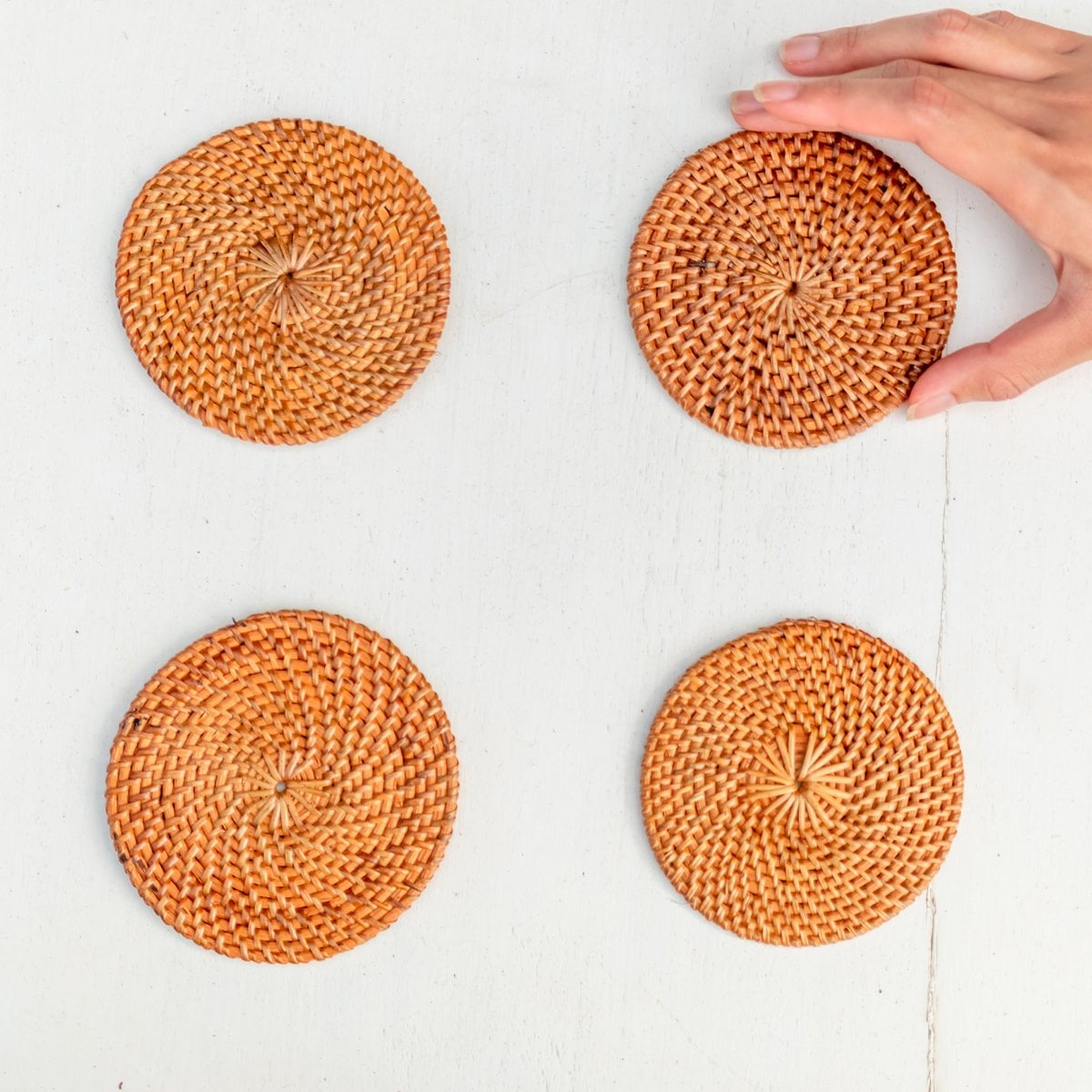 Rotan onderzetters set van 4 of 8 stuks 9 cm
